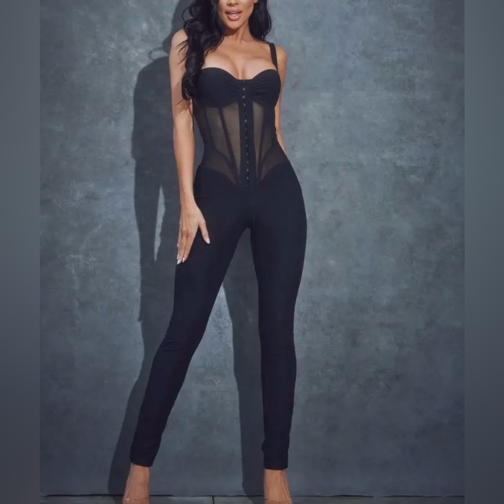 75-Mesh Corset Style Jumpsuit